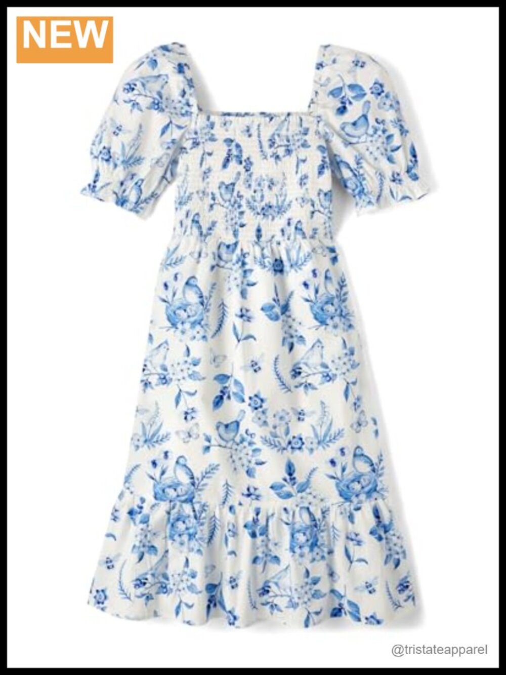 Cotton Poplin Short Sleeve A-Line Dress Ruffle Trim Casual